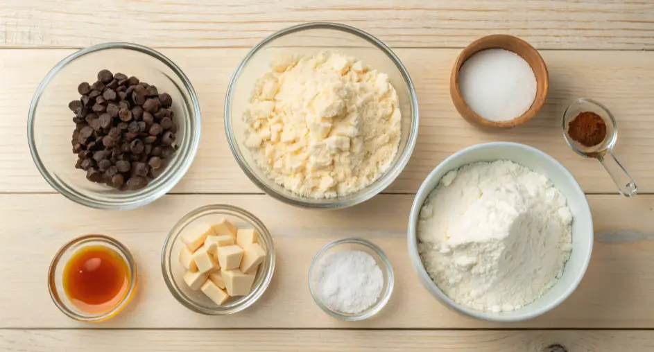 Ingredients of cottage cheese cookie dough​