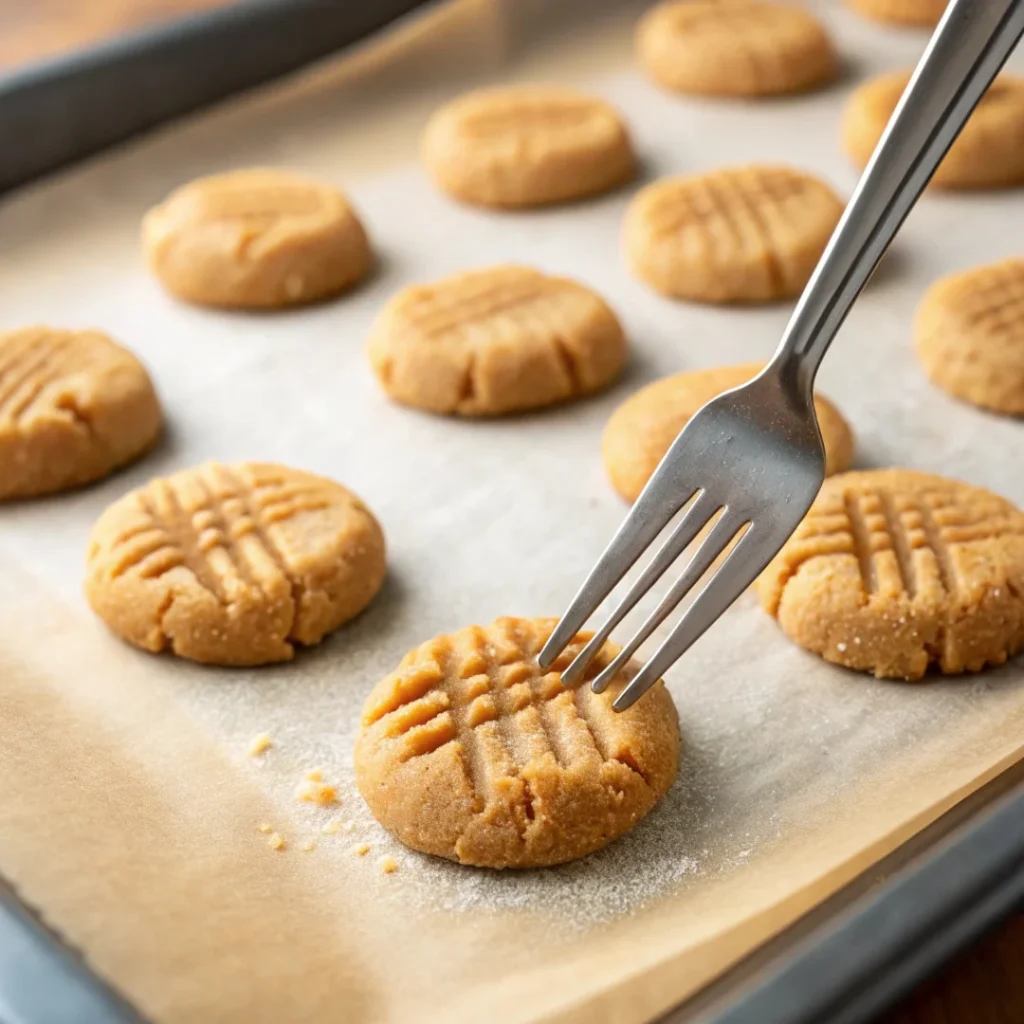 A step-by-step look at how to create the signature cross-hatch pattern on peanut butter cookies before baking