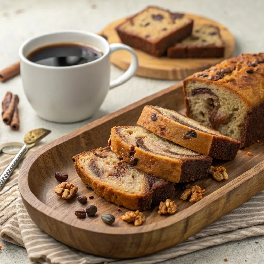 Different variations of 2 banana bread recipe on a serving platter