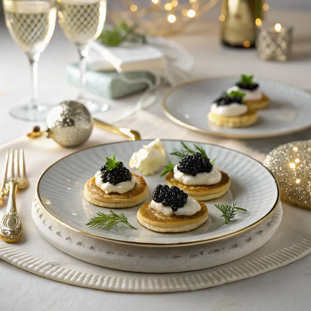 Cold blinis with crème fraîche and caviar