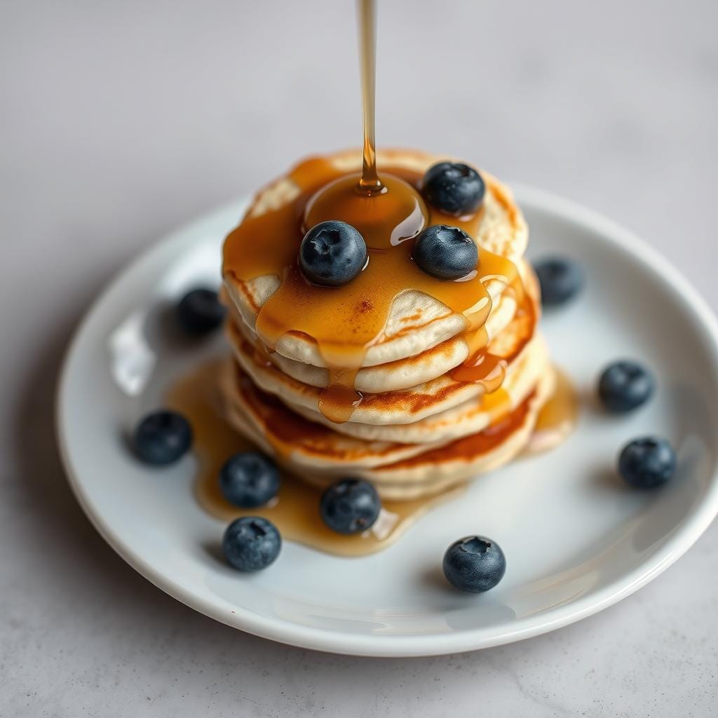 Pancakes with blueberries and maple syrup