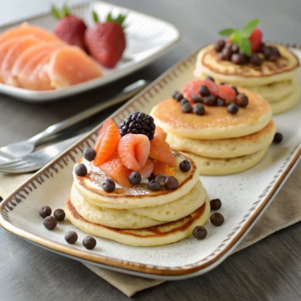  Variations of mini pancakes served on a platter