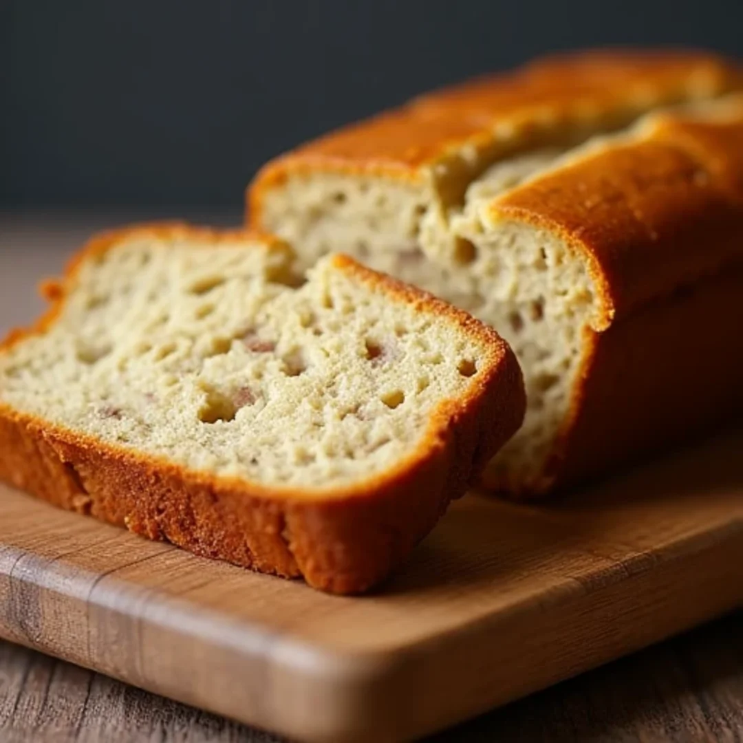 Perfectly baked banana bread on a cutting board