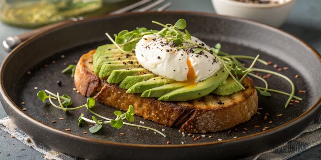 Savory sourdough French toast with poached egg 