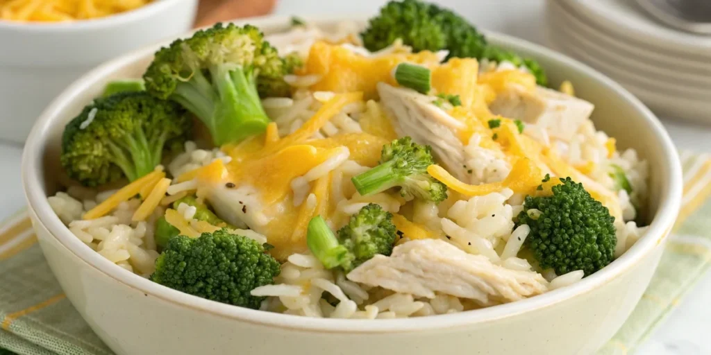 Cheesy rice with chicken and broccoli – perfect meal