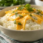 Cheesy white rice with parmesan and cheddar