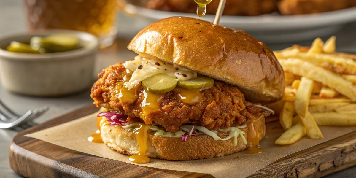 Crispy Hot Honey Chicken Sandwich with Pickles and Coleslaw