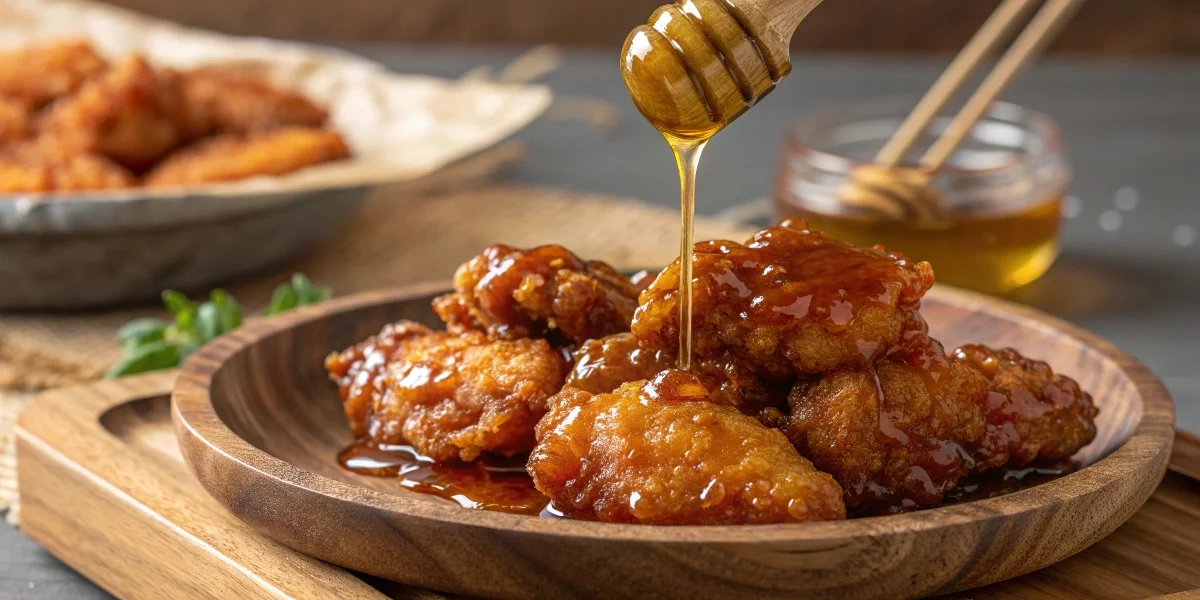 Crispy hot honey chicken drizzled with golden honey