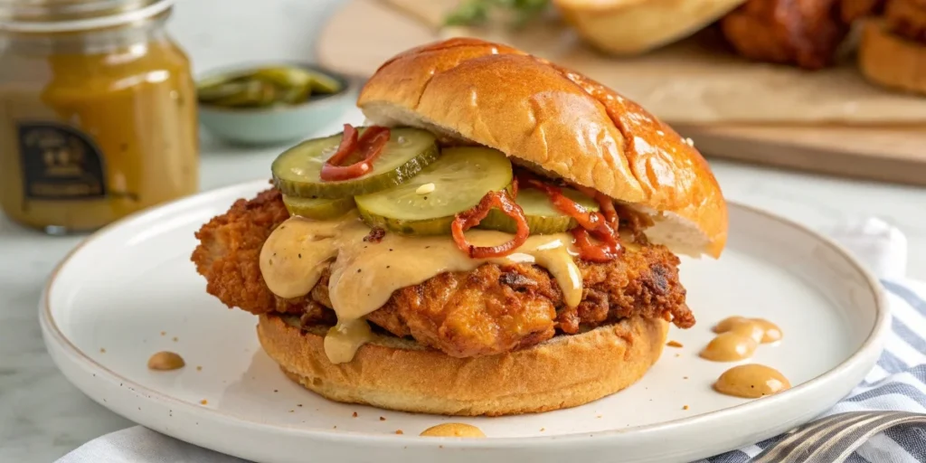 Hot honey chicken sandwich with pickles