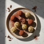 A rustic platter of delicious no bake chocolate truffles.