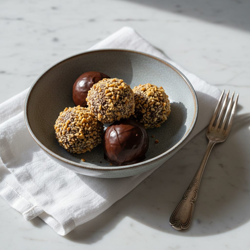 Homemade crunchy truffle balls with hazelnuts