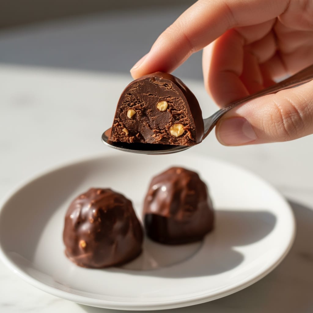 Hazelnut chocolate truffles being served