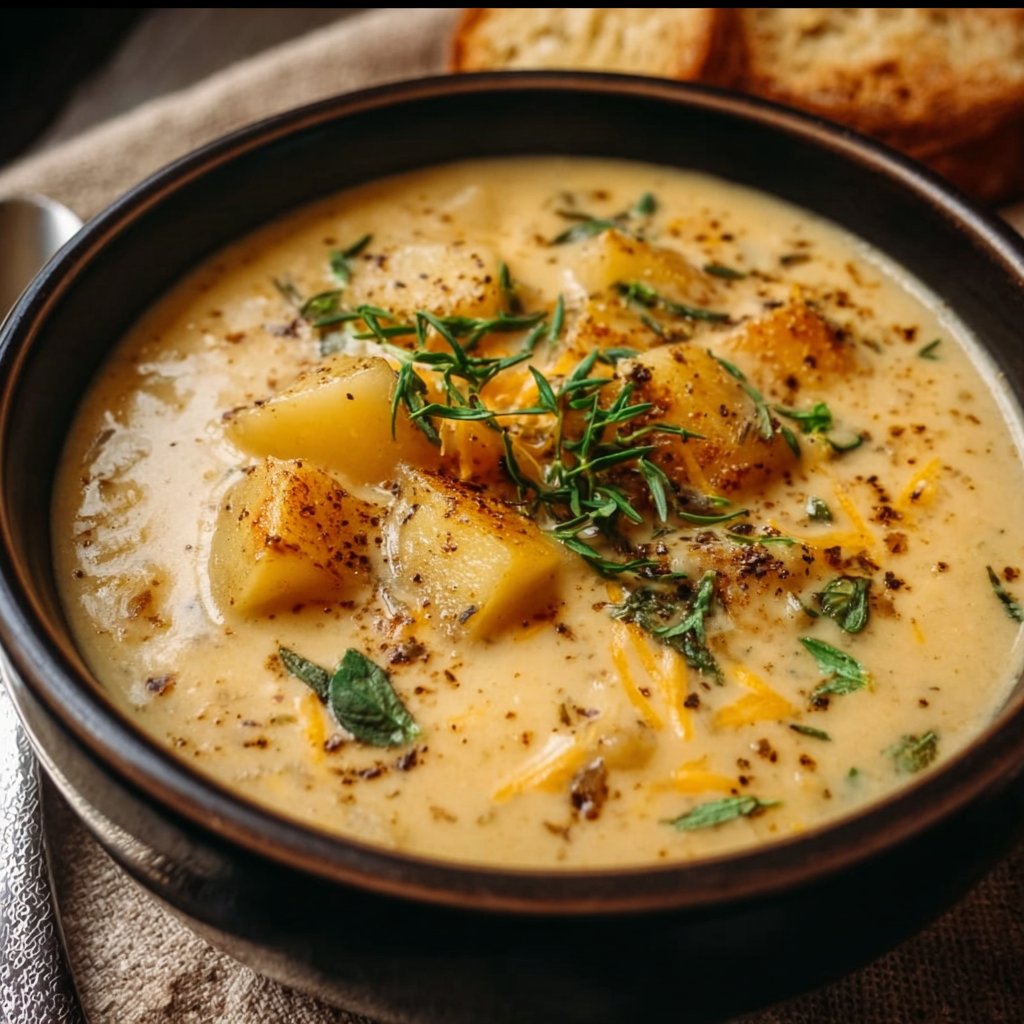 Hearty Cheddar Garlic Herb Potato Soup Recipe