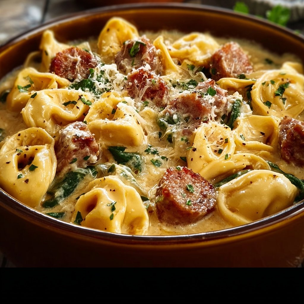 Crockpot Cheese Tortellini and Sausage – Comforting & Creamy