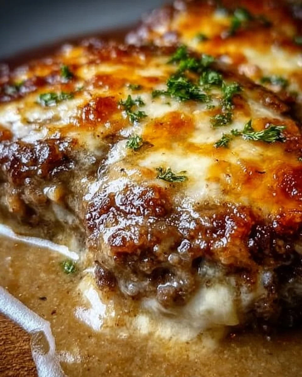 Amish Hamburger Steak Bake with juicy hamburger steak and savory sauce