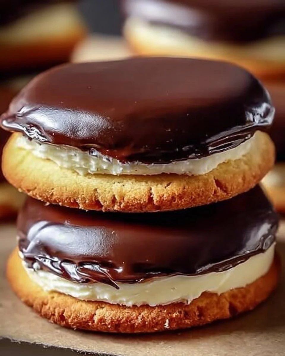 Delicious Boston Cream Pie Cookies with chocolate and vanilla frosting