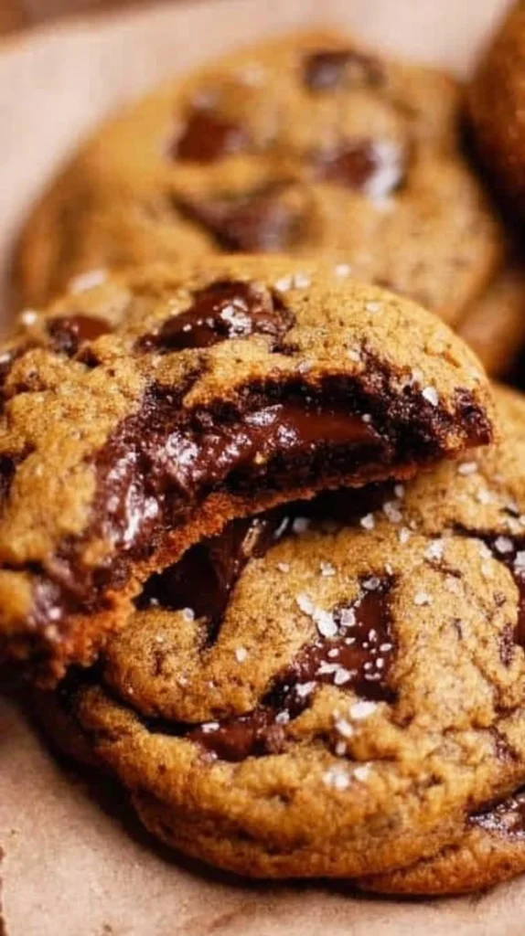 Chewy pumpkin chocolate chip cookies on a rustic wooden table.