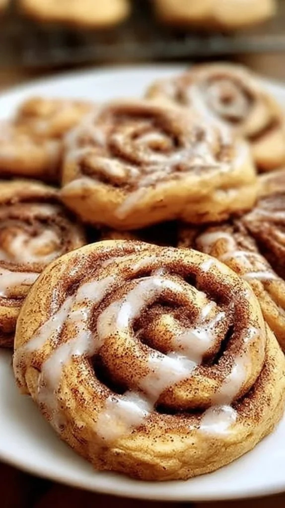 Delicious Cinnamon Roll Cookies with icing on top, fresh from the oven.