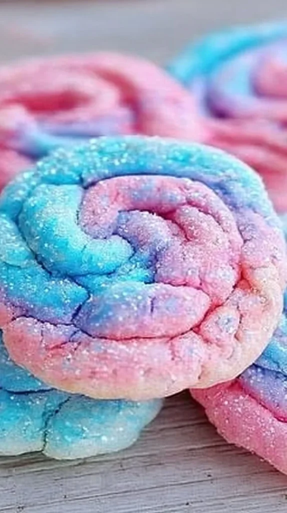Colorful cotton candy cookies on a plate, perfect for parties and celebrations.