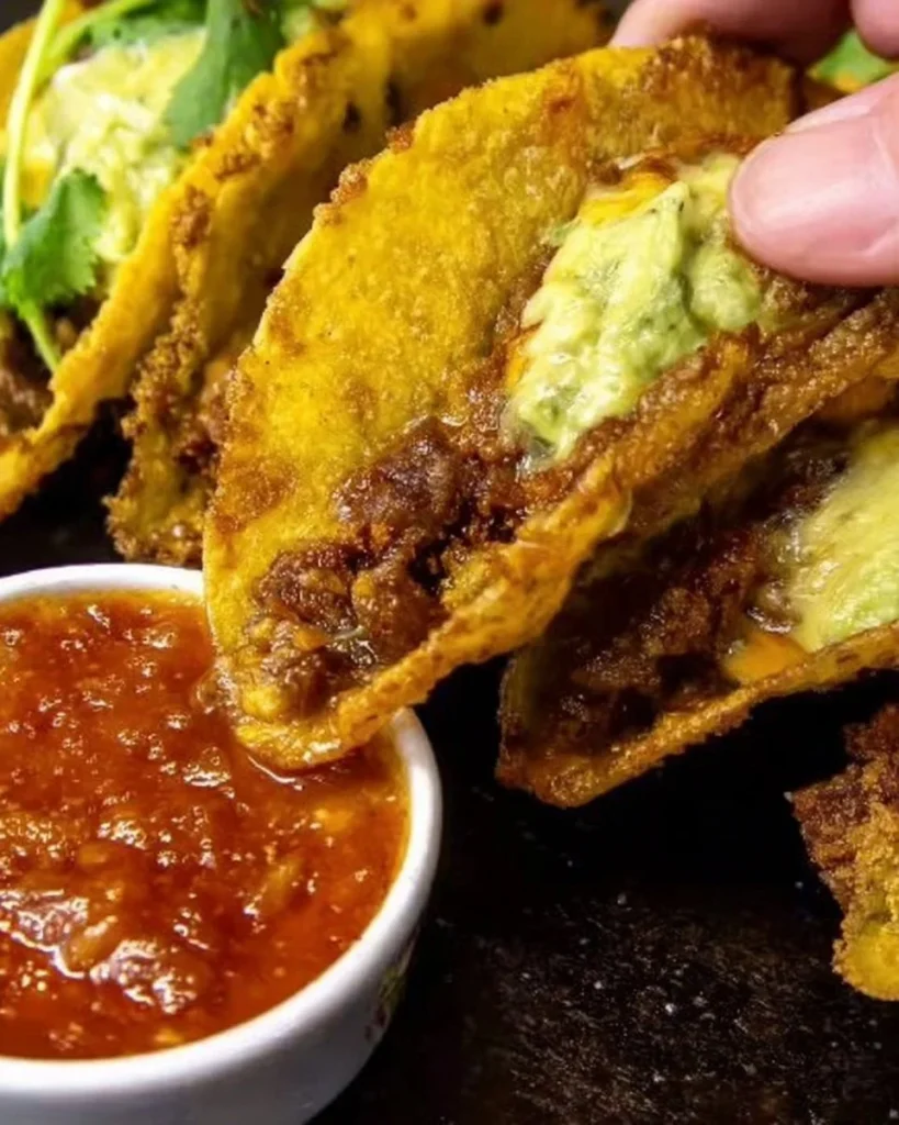 Delicious crispy beef tacos topped with fresh ingredients