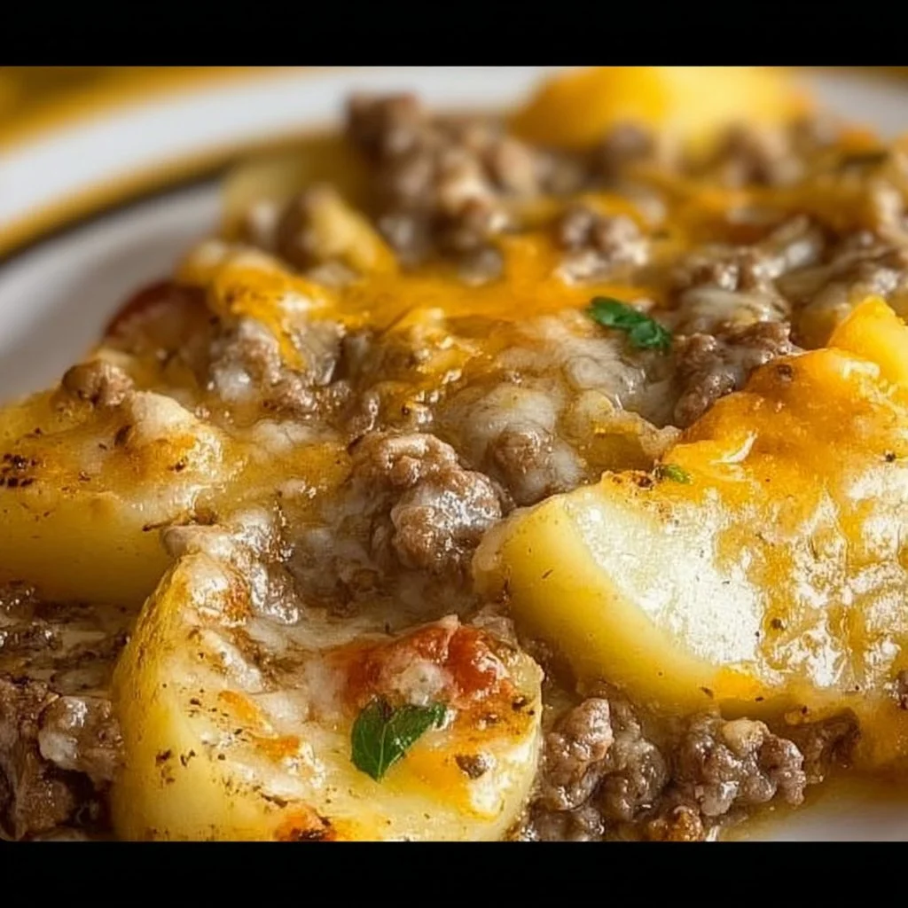 Crockpot Hamburger Potato Casserole served in a bowl
