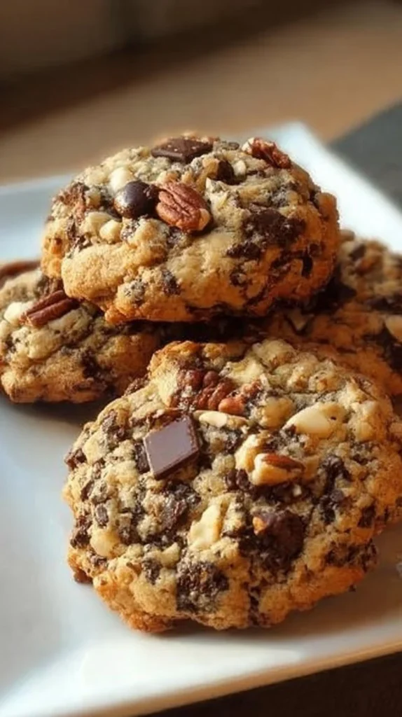 Plate of Laura Bush's Cowboy Cookies with chocolate chips and nuts