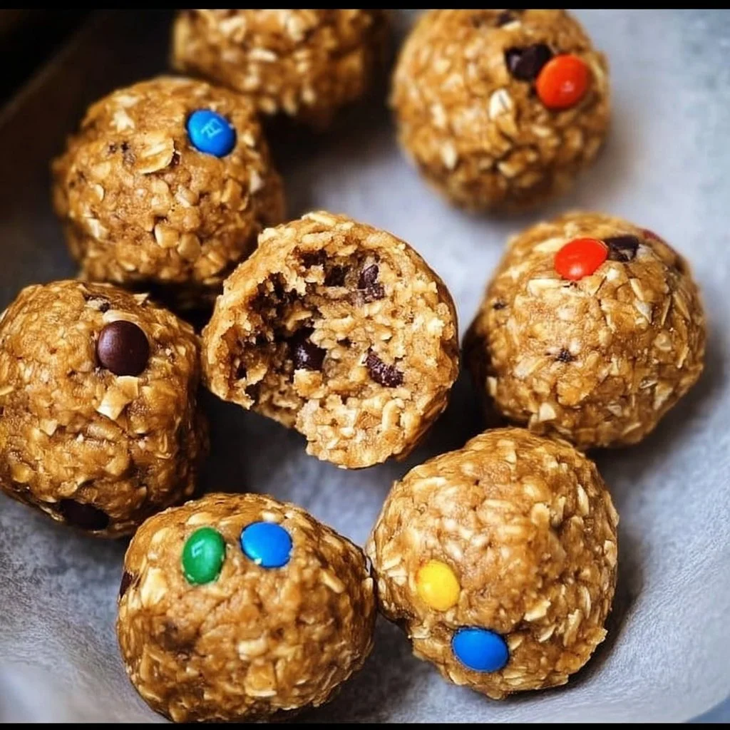 Delicious Monster Cookie Protein Balls loaded with oats, peanut butter, and chocolate chips