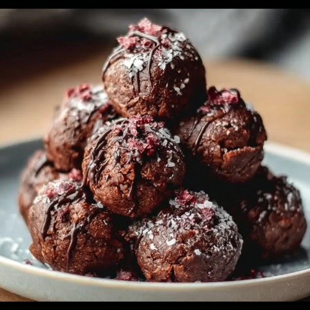 Delicious no-bake protein brownie bites ready to enjoy as a healthy snack.