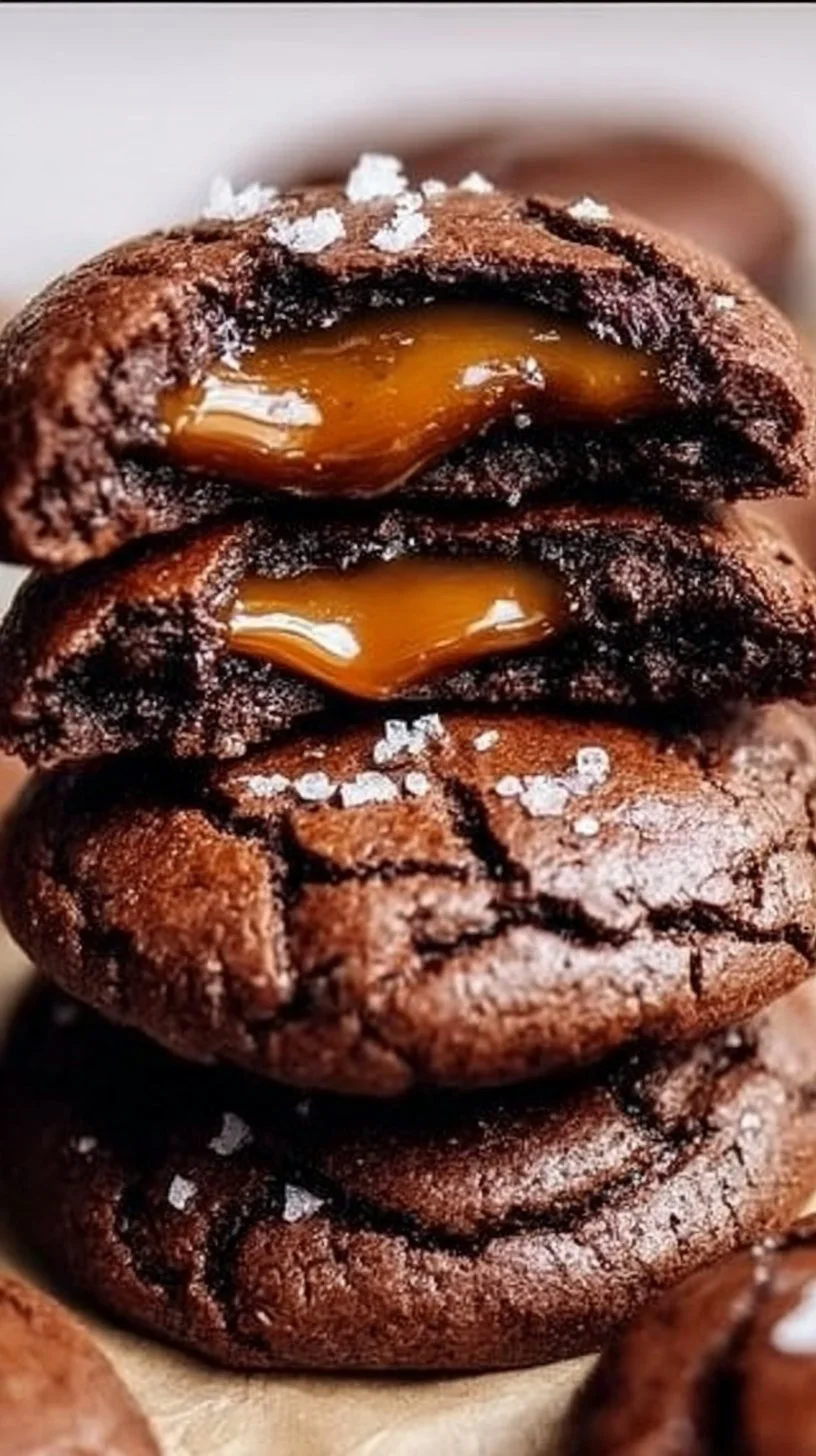 Delicious salted caramel chocolate cookies on a plate