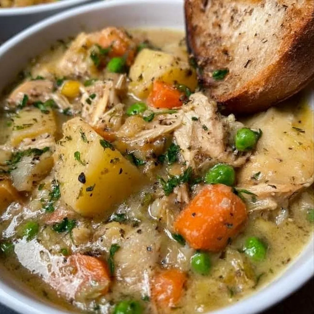 Delicious slow cooker chicken stew with vegetables and herbs