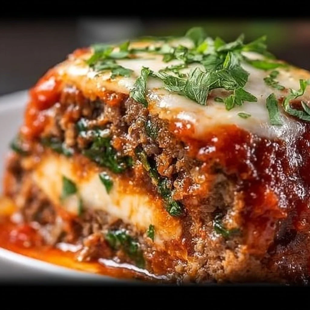 Stuffed Italian meatloaf with herbs and cheese on a plate