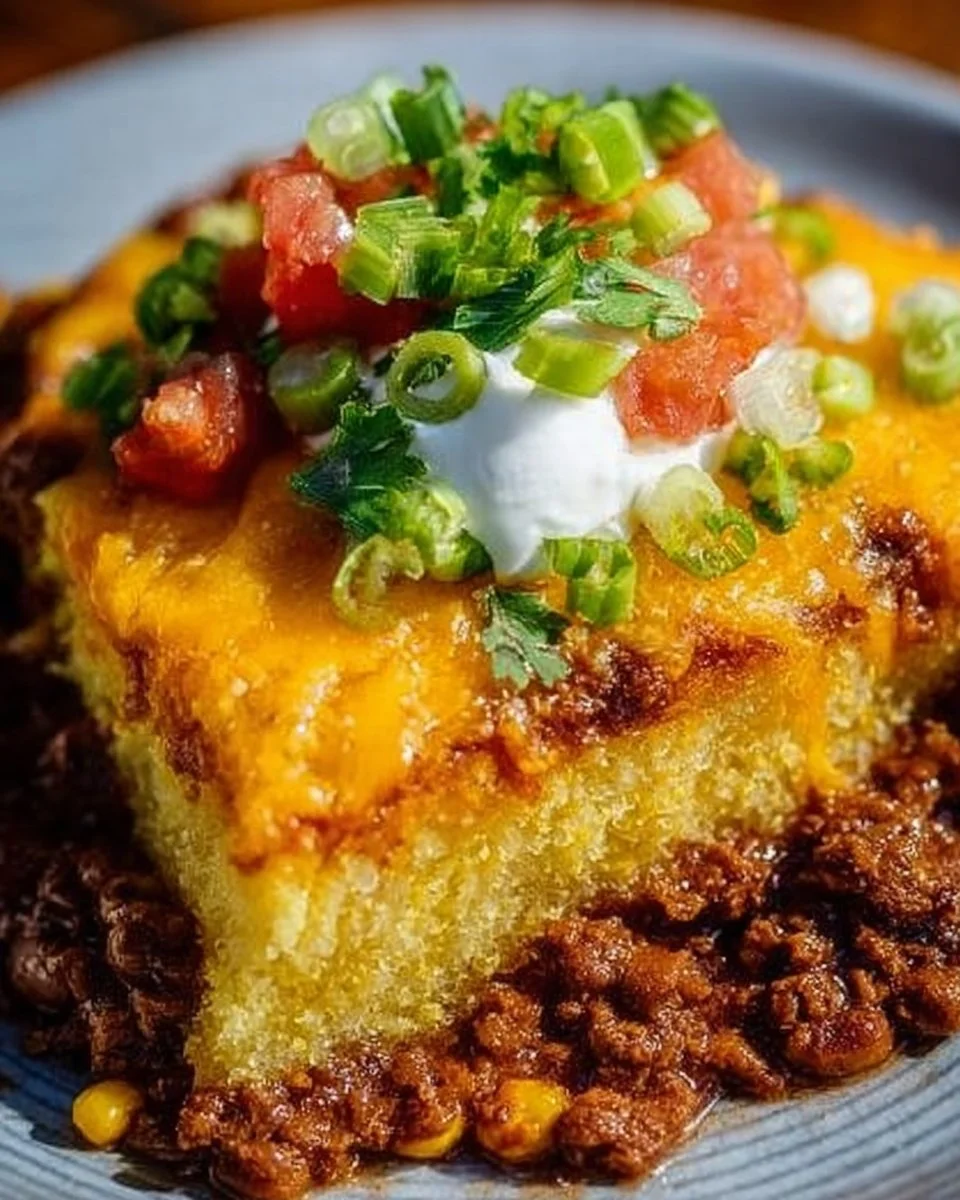Delicious Texas Tamale Pie served with toppings