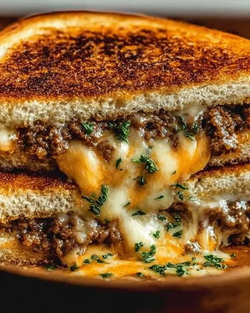 Delicious Ultimate Cheesy Ground Beef Melt with gooey cheese and beef