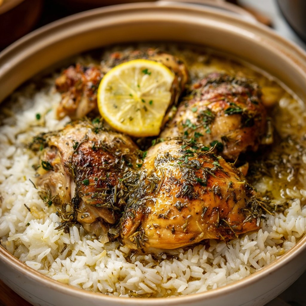 Slow Cooker Lemon Herb Chicken with Fluffy Rice