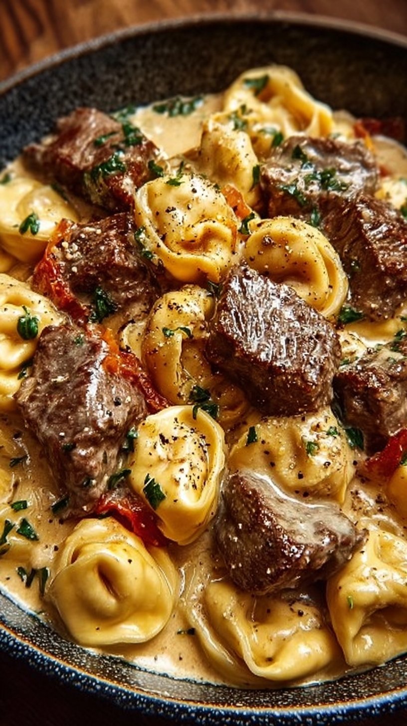 Cracked Garlic Steak Tortellini in Creamhouse Sauce Bliss