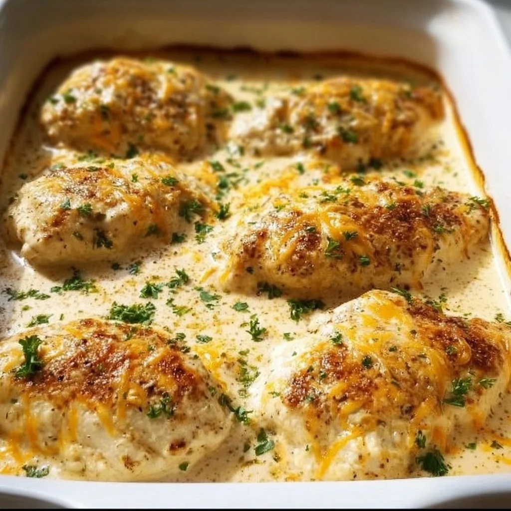 Delicious baked cream cheese chicken dish served with herbs and spices