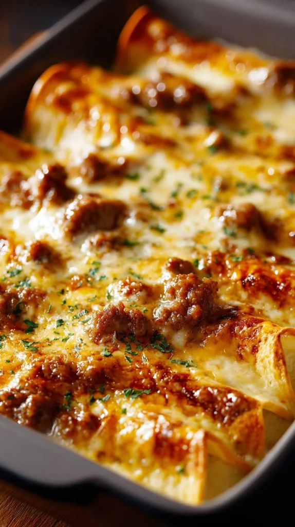 Delicious breakfast enchiladas topped with sausage gravy