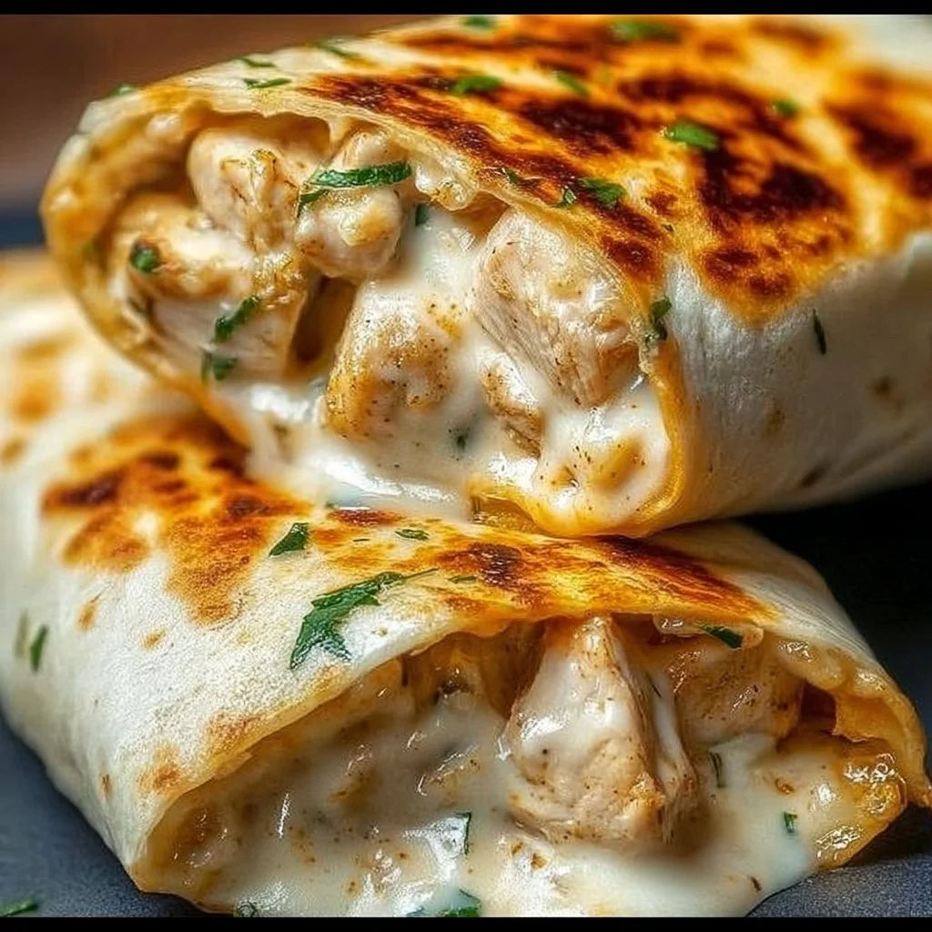 Cheesy chicken garlic wraps ready to serve and enjoy