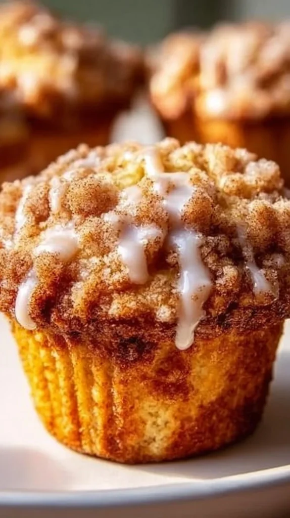 Delicious coffee cake muffins with a crumb topping on a plate
