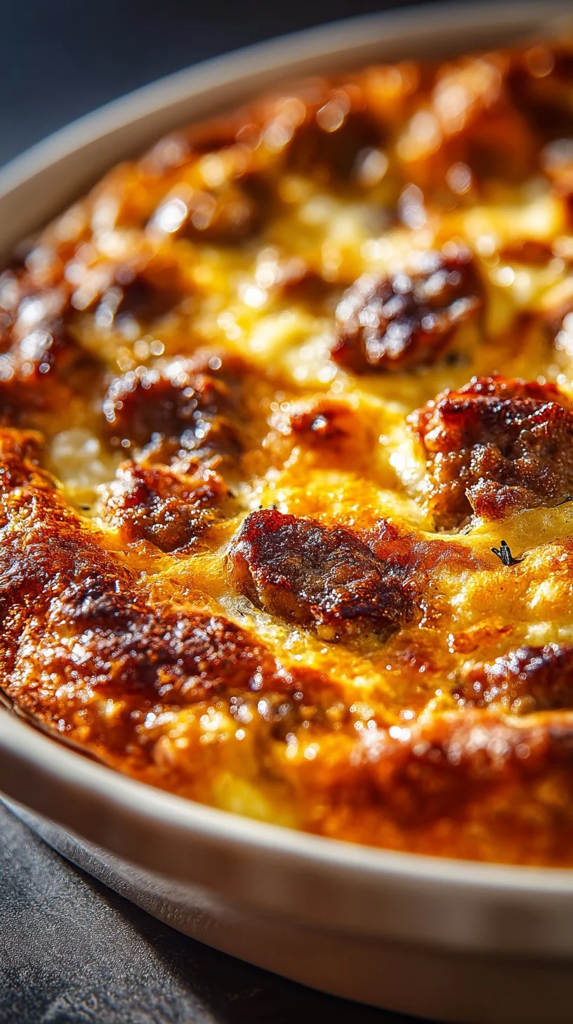 Delicious family-style sausage breakfast casserole baked in a dish