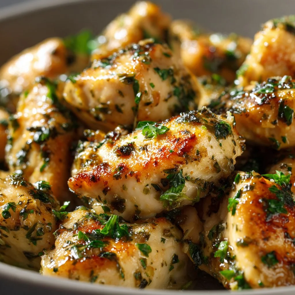 Delicious Garlic Parmesan Chicken Bites served with dipping sauce