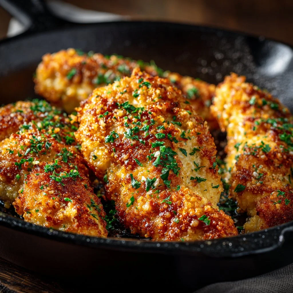 Crispy Garlic Parmesan Chicken Tenders served on a plate