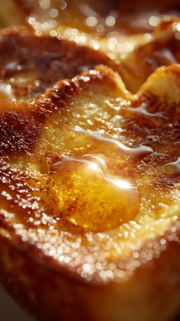 Golden Custard French Toast Bake topped with syrup and berries