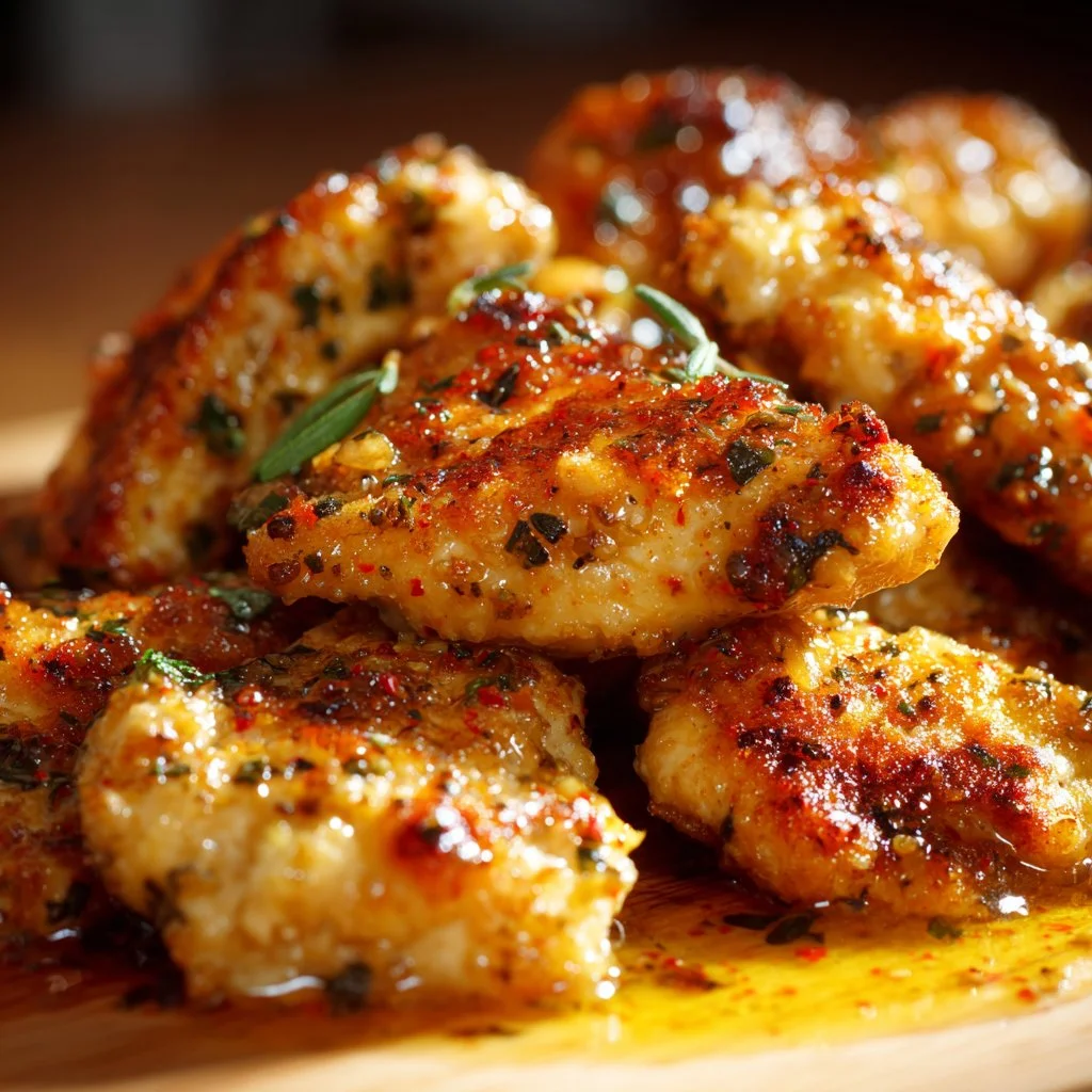 Lemon Garlic Chicken Tender Bites with fresh herbs and lemon zest