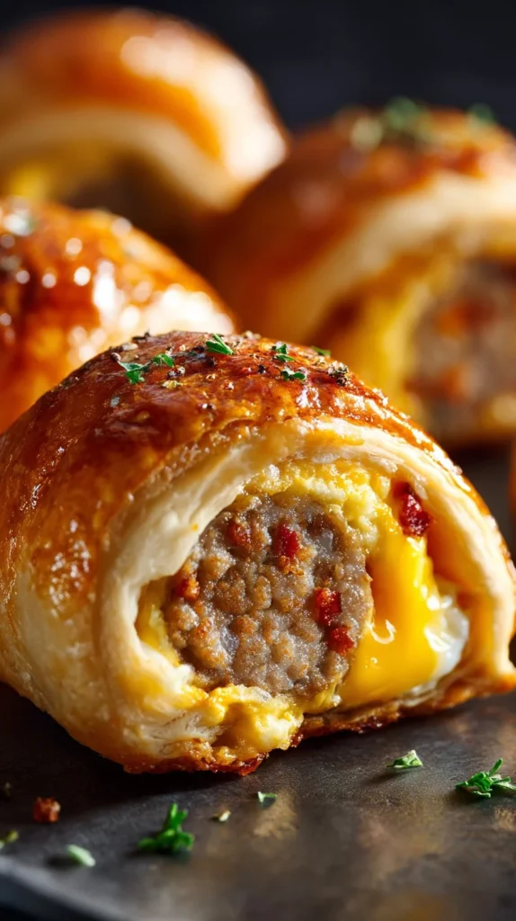 Sausage egg breakfast rolls served on a plate, ready to enjoy.