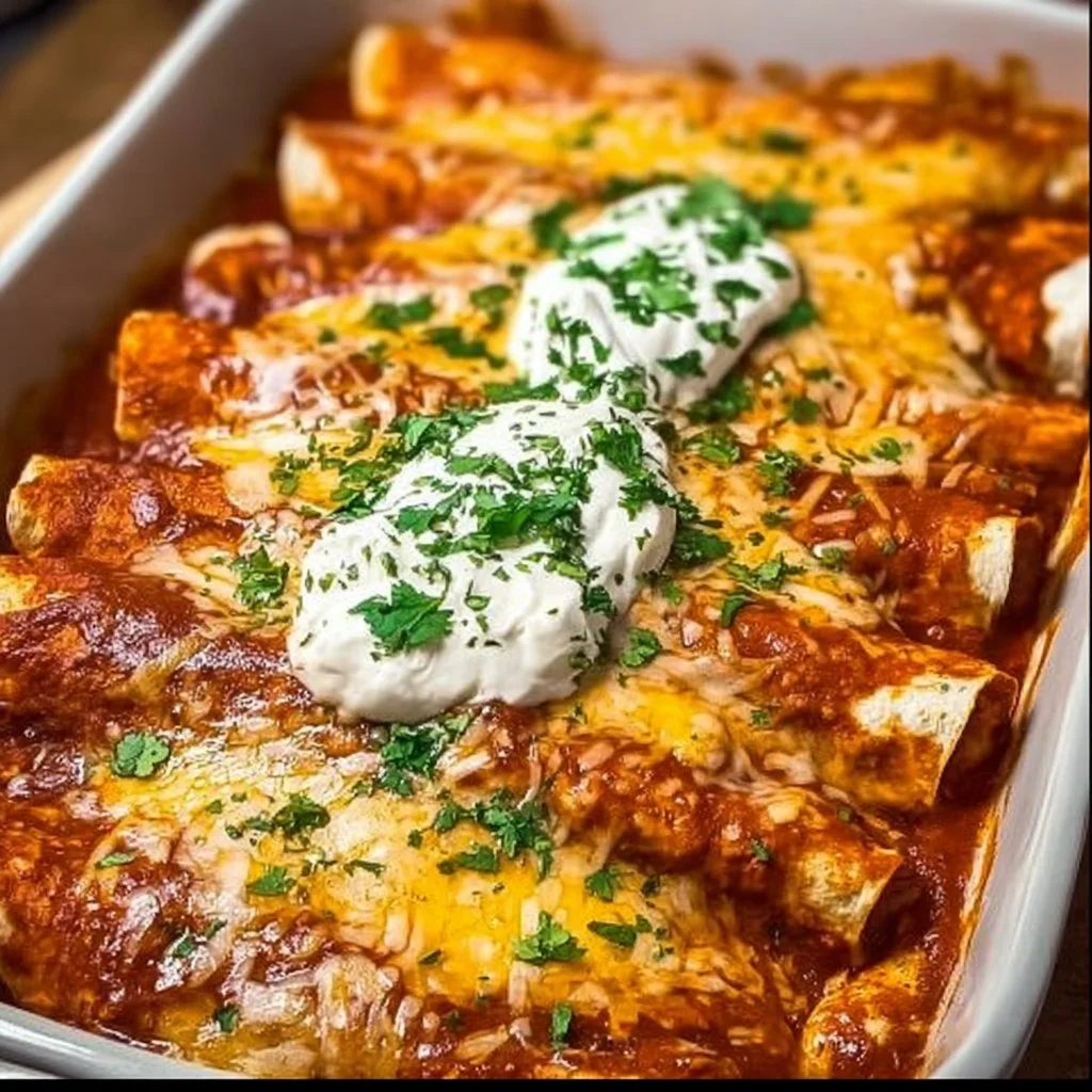 Quick and easy chicken enchiladas served with toppings