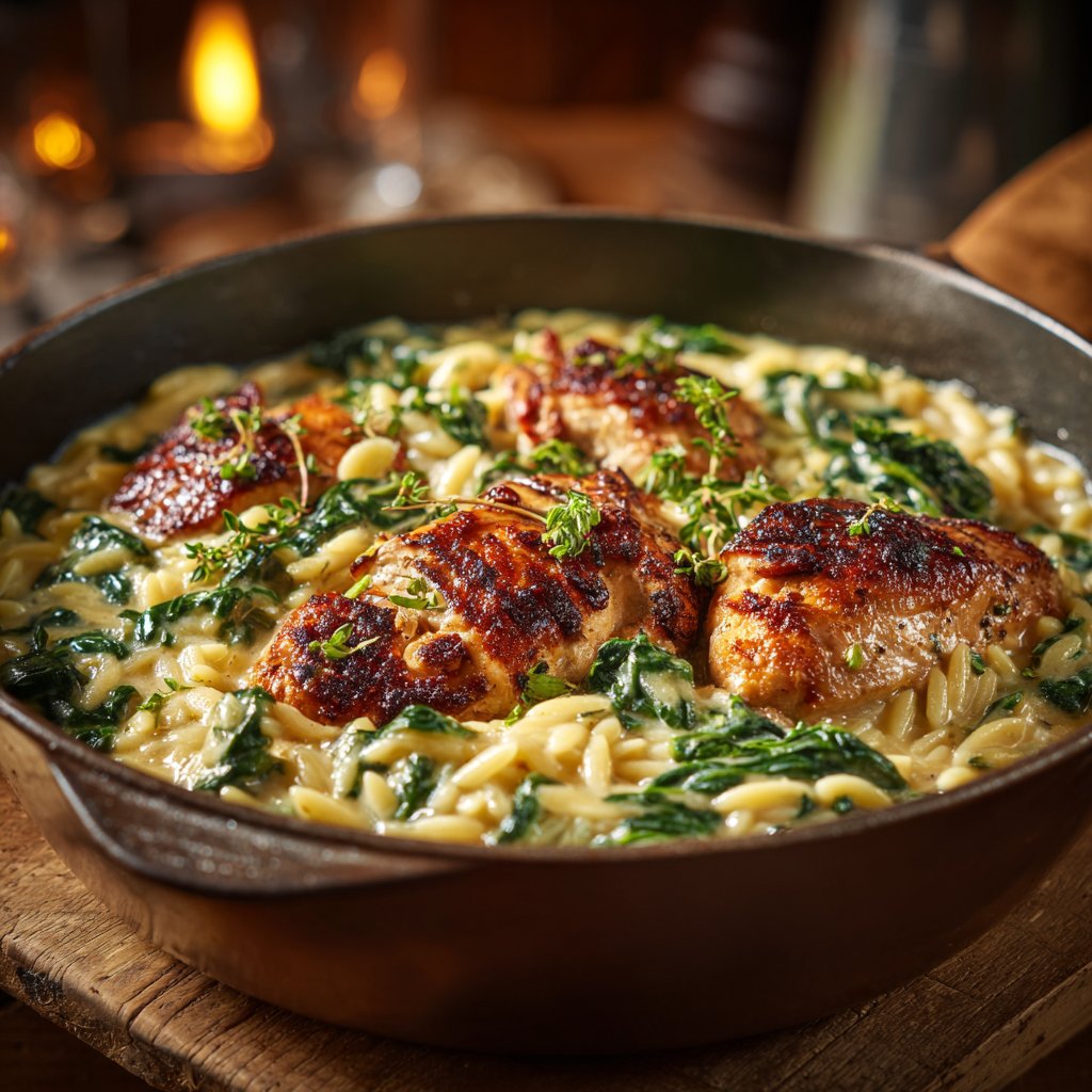 Cheesy Chicken Spinach Orzo
