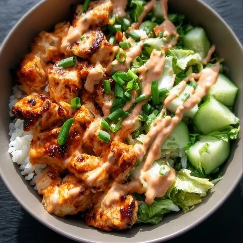 Delicious Bang Bang Chicken Bowl with colorful ingredients and vibrant presentation