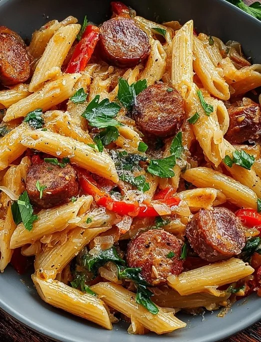 Delicious Cajun Sausage Pasta with vibrant spices and creamy sauce