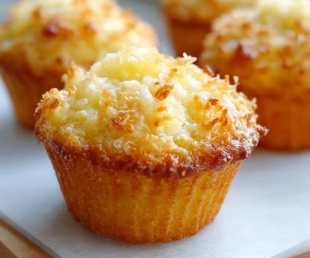 Coconut Pineapple Muffins with cottage cheese, topped with fresh pineapple chunks.